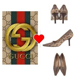 Gucci leather brown animal print stiletto heel size 10 B